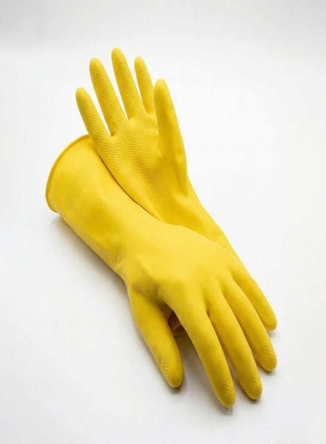 LADWA Pre-mium Household Rubber Hand gloves yellow Color (1 Pair) for Dishwashing, gardening, kitchen cleaning - Image 1